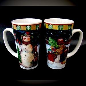 Certified International Susan Winget Ceramic Christmas Snowman Mugs Set of Two